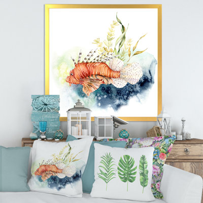 " Lionfish And Kelp With Coral Reef And Laminaria " Painting Print