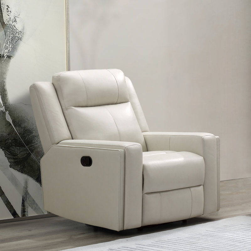 Fauteuil inclinable manuel standard en cuir véritable de 37,5 po Ashlinn, Cuir véritable ivoire