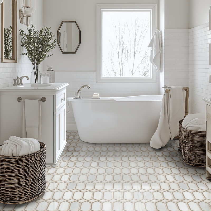 Crown Lattice Geometric 12 in. x 13 in. Polished Marble Mosaic Floor and Wall Tile