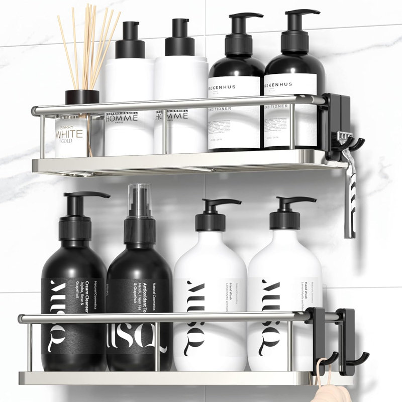 Étagère de rangement pour salle de bain adhésive - sans perceuse, Blanc