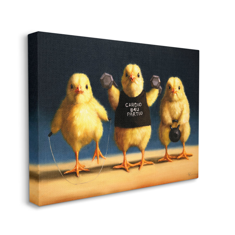 Drôle d'exercice avec poussins par Lucia Heffernan - peinture sur toile tendue, H 30 po x l 40 po x P 1,5 po