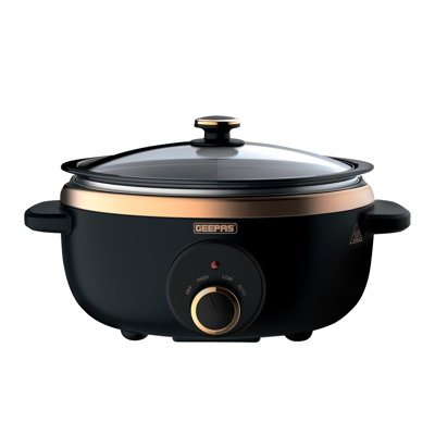 GEEPAS Slow Cooker 3 Heat Settings Auto Mode Removable Non-Stick Pot Tempered Glass Lid