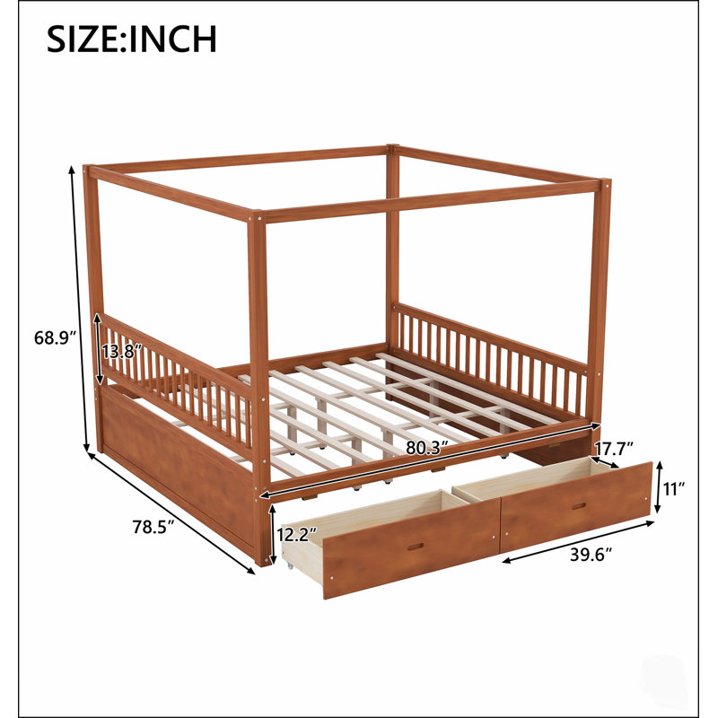Lit à baldaquin élégant en bois avec tiroirs de rangement, format king, durable et peu encombrant pour les chambres modernes