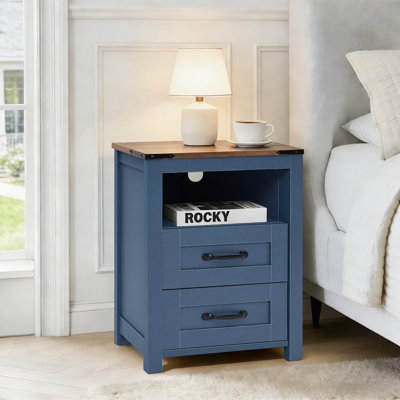 Table de chevet avec station de charge, table d'appoint avec armoire de rangement à 2 tiroirs pour chambre à coucher, salon