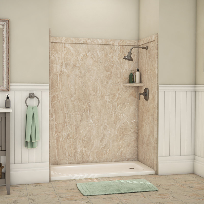 Bordure de douche en alcôve ivoire d'Alaska l 60 po x P 60 po x H 80 po FlexStone, Ivoire alaskain