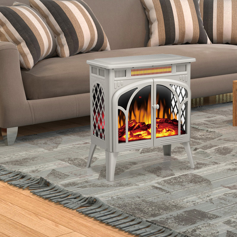 Cowsar 23.65'' W Portable Electric Fireplace Stove Heater Firebox with Remote and Timer, Overheating Protection.Beige, Beige