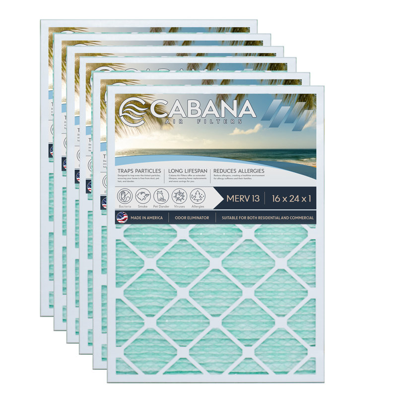 Cabana Air Filters 6 Pack HVAC Furnace Air Filters, MERV 13, 12 x 20 x 1, White, 20" H x 1" W x 12" D
