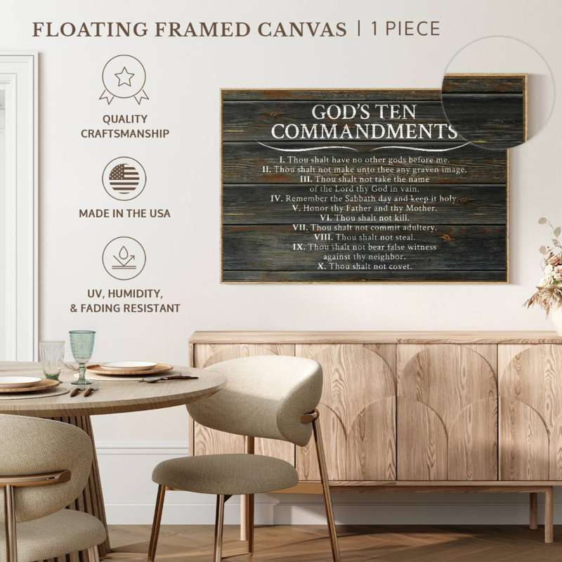 Ten Commandments, Floating Frame Natural Wood, 37" X 25"