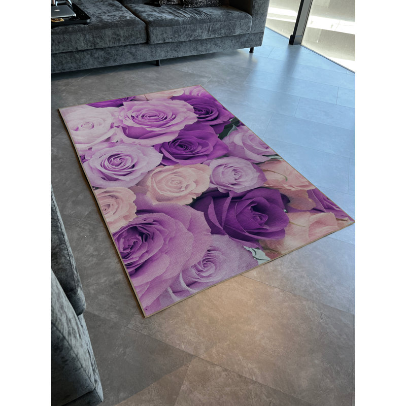 Tapis décoratif moderne à motif mauve et rose, Tapis de couloir 3 pi 3,37 po x 9 pi 10,11 po