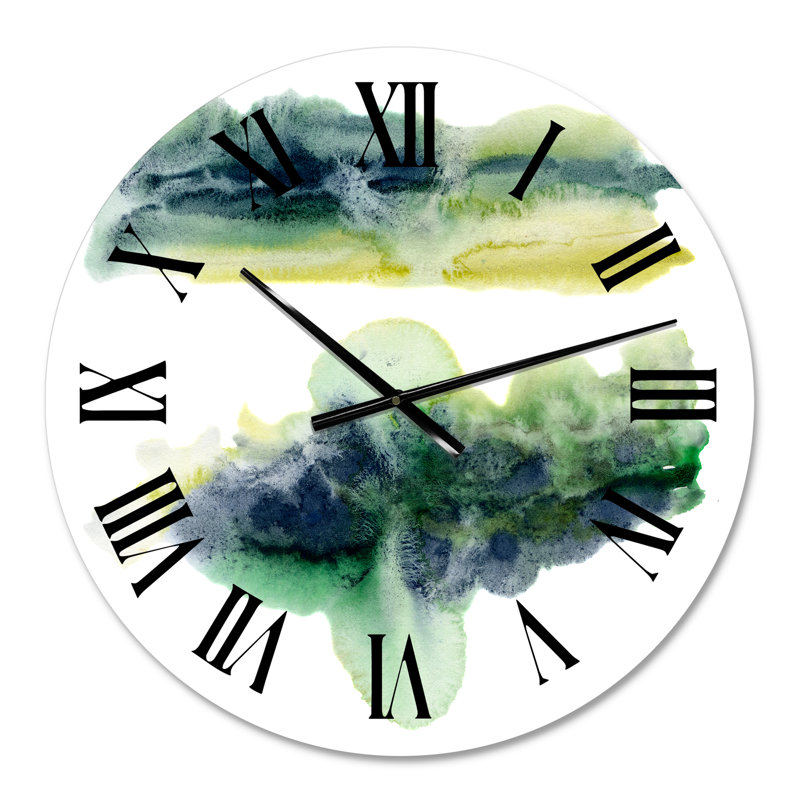Nuage abstrait doré vert avec points bleus IV - horloge murale moderne, Petit