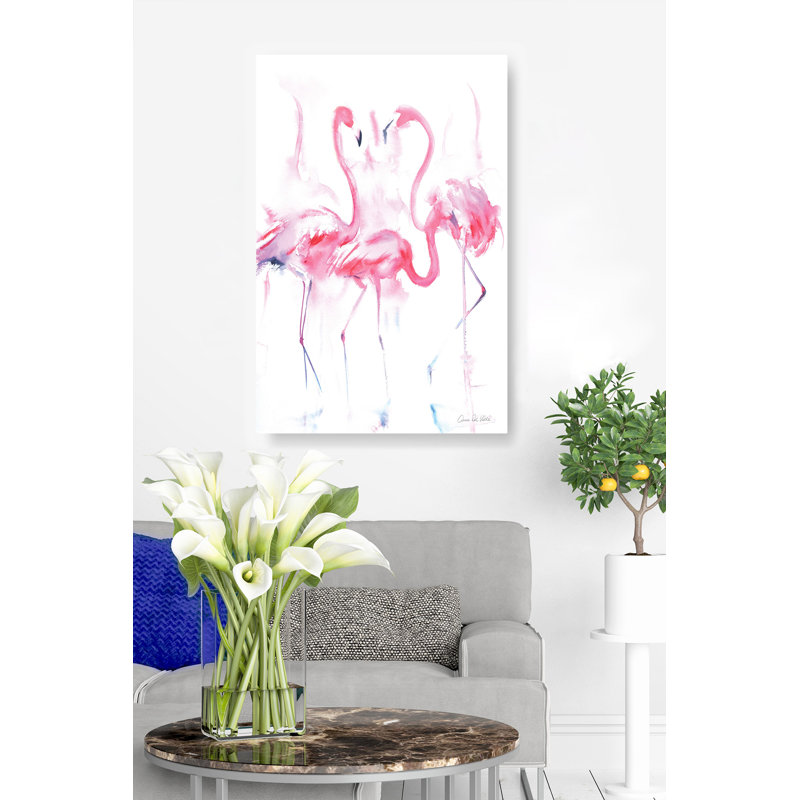 Flamant rose, aquarelle, sur fond blanc, oiseau, H 16 po x l 24 po x P 1,5 po