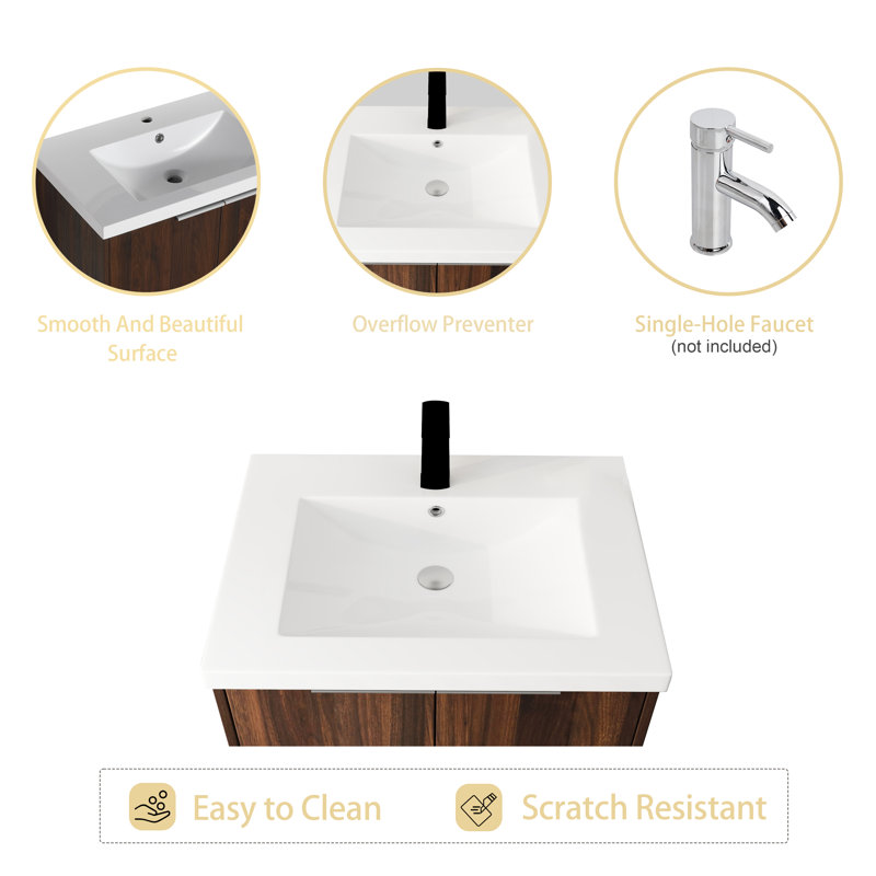 Ensemble de meuble-lavabo simple 23,64 po avec plateau en résine Argyl, Brun