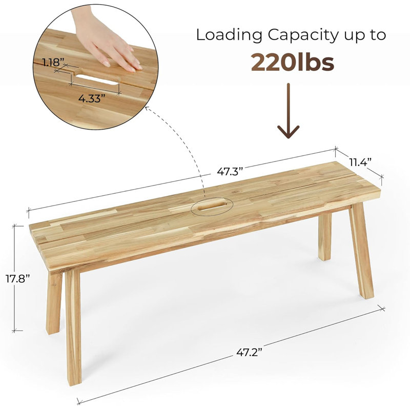 Solid Wood Bench for Entryway, Bed Bench, Dining, Plant Stand - Wooden Bench Indoor (47 inches)