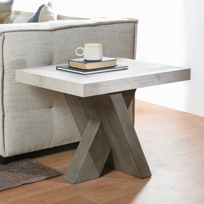 Durant Cross Legs End Table, Beige White/Gray