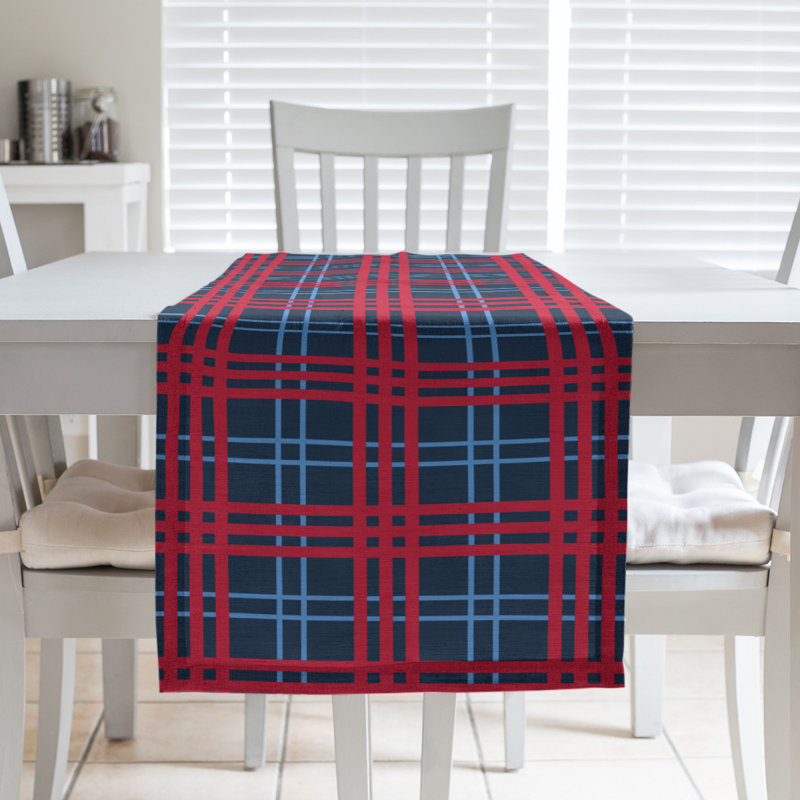 Paid Polyester Table Runner, 90" L x 16" W, Navy/Blue/Red