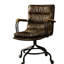 Chaise de bureau en cuir au look rétro - base 4, fixe, confortable, bureau à whisky brun à haut dossier, lisse, base en métal