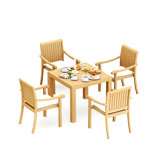 3 Pcs Grade-A Teak Wood Dining Set: 36" Square Table And 2 Napa Stacking Arm Chairs #11NP0802