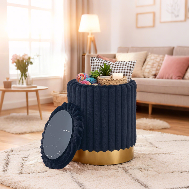 Repose-pieds rond en velours avec rangement, Noir