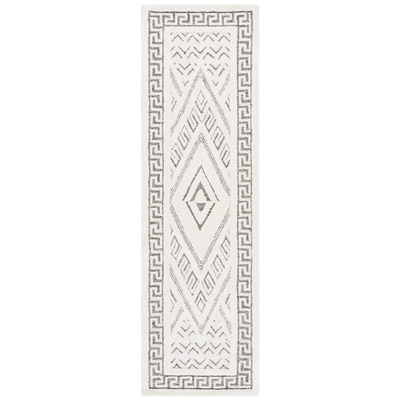 Tapis géométrique en laine / coton touffeté à la main Mykonos 502, Tapis de couloir 2 pi 3 po x 8 pi
