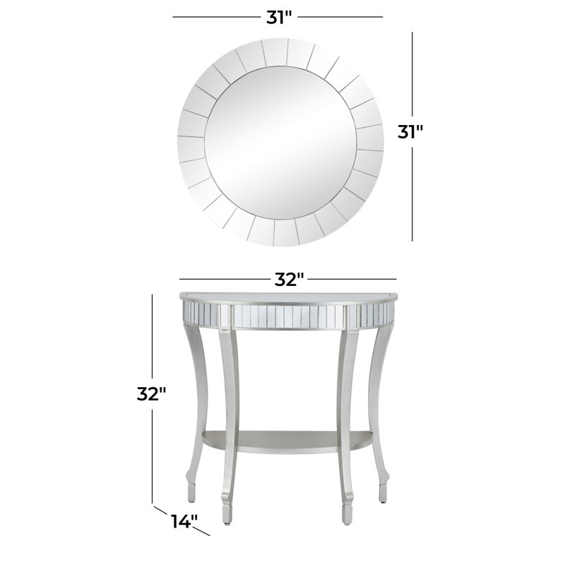 Nya 32.25'' Solid Wood Console Table and Mirror Set