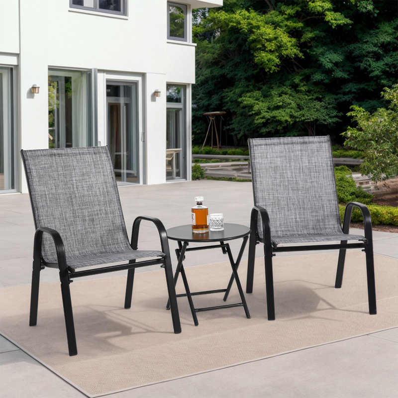 Ensemble de patio 3 pièces avec table pliante et 2 chaises, Gris