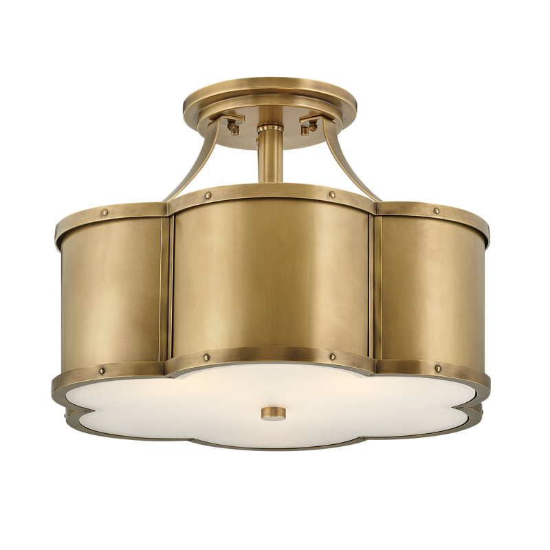 Chance 3-Light Semi-Flush Mount Ceiling Light w/ Etched Lens, Heritage Brass