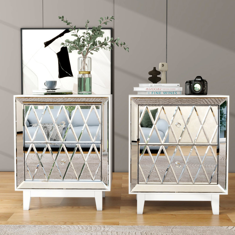 Petite table de chevet 2 tiroirs Yolanta, Blanc