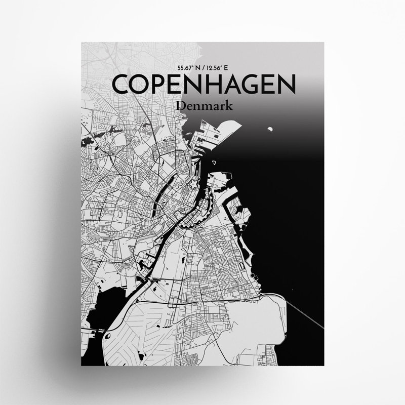 Copenhagen City Map In Ink - No Frame Print, 24cm H x 18cm W x 0.05cm D