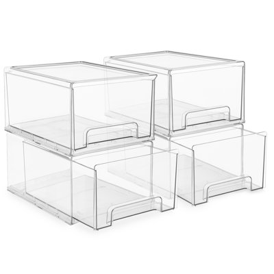 Tiroirs de rangement empilables transparents Sorbus - ensemble de 4 bacs de rangement en plastique avec poignées - grand, moyen, petit