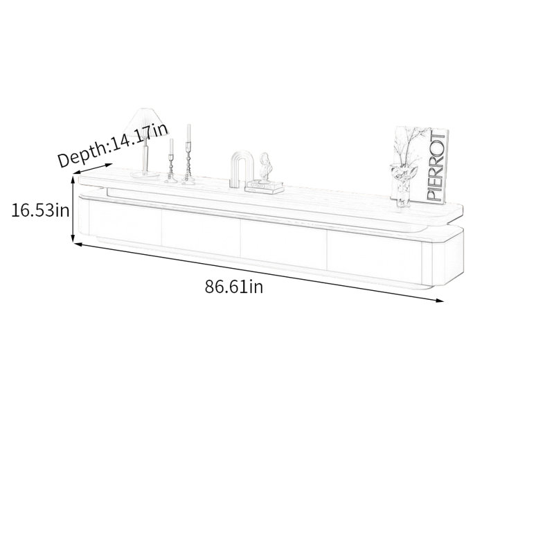 Meuble télé de coin élégant avec rangement, Blanc / Brun, H 16,53 po x L 86,61 po x l 14,17 po