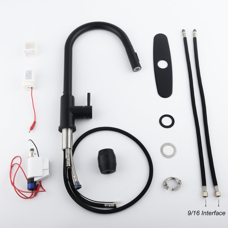 Robinet de cuisine tactile avec douchette rétractable en acier inoxydable noir mat, jet rotatif à 360 ° pour assainir en profondeur, résistant à la corrosion et à la rouille, réglage de la température et du débit de l'eau à une poignée