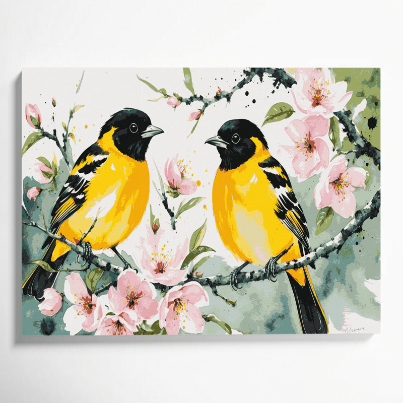 Oiseaux, toile de lin Oriole beige, H 12 po x l 18 po
