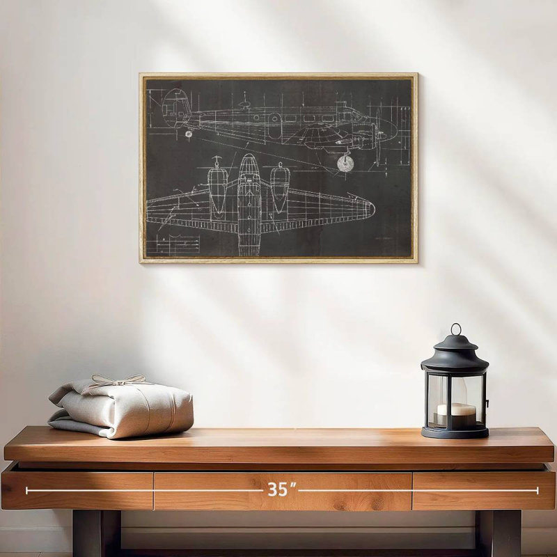 Plane Blueprint, Floating Frame Natural Wood, 19" X 13"