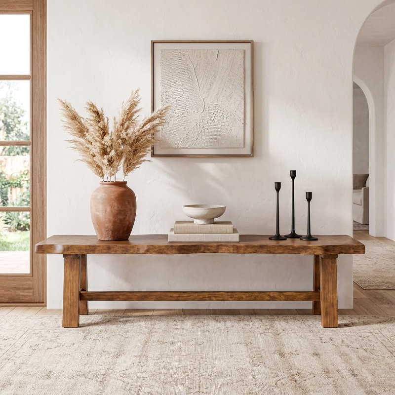 63-inch Long Solid Wood Entryway Bench, Live Edge
