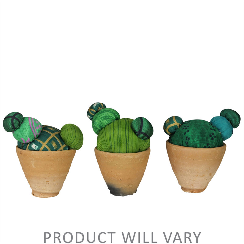 Recycled Sari Cactus In Pot  Size And Color With Vary