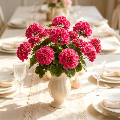 6 pièces de géraniums artificiels 14 po en soie blanche résistantes aux rayons UV pour les plantes de jardin extérieures Bush Home Decor