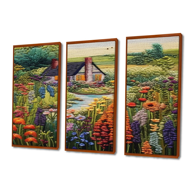 Ensemble de salon Blossoming Flowers Country House River Wool - campagne, Cadre flottant brun, H 32 po x l 48 po x P 1 po