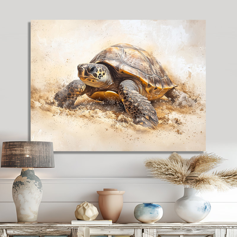 Minimal Turtle In The Sand - animaux, décor métallique, tortue, H 12 po x l 20 po
