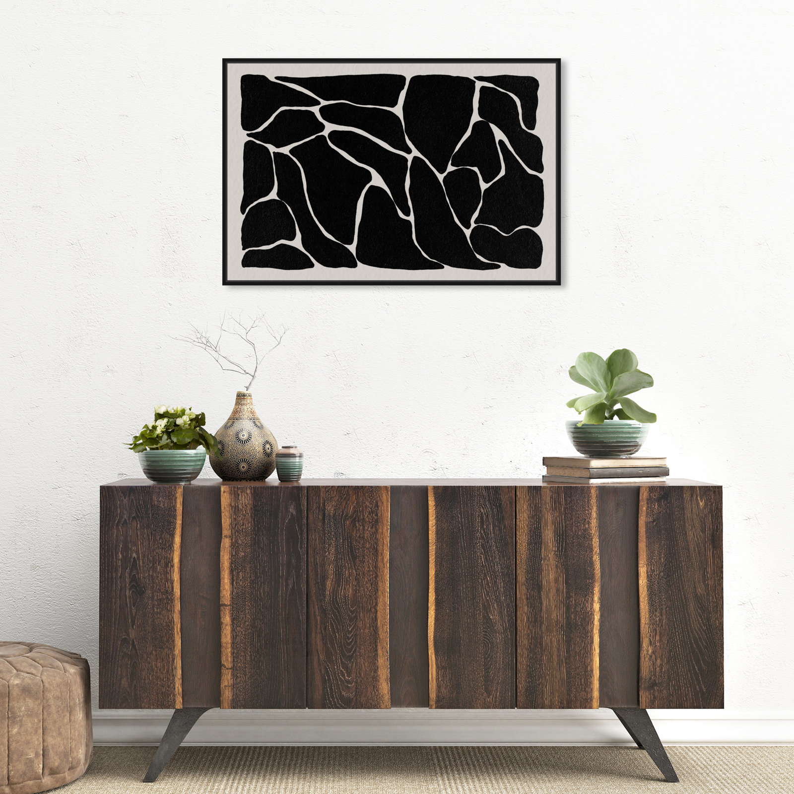 Abstract Black and White Giraffe Pattern Print, Black, 21" H x 31" W