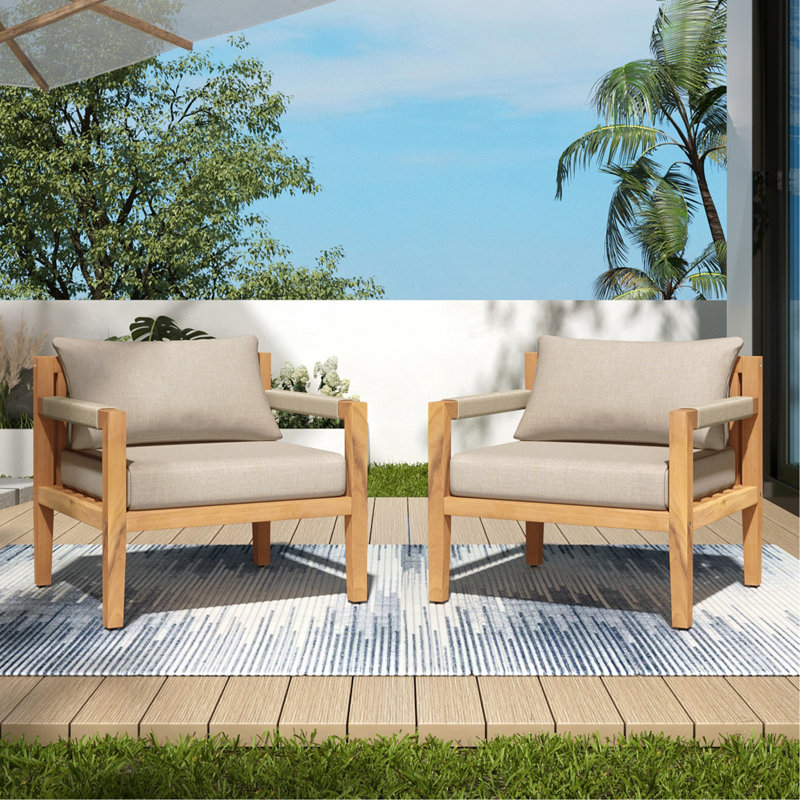 Acacia Wood & Beige Rope Outdoor Leisure Chair – Spacious, Comfortable & Versatile For Any Patio ,MP2, 2