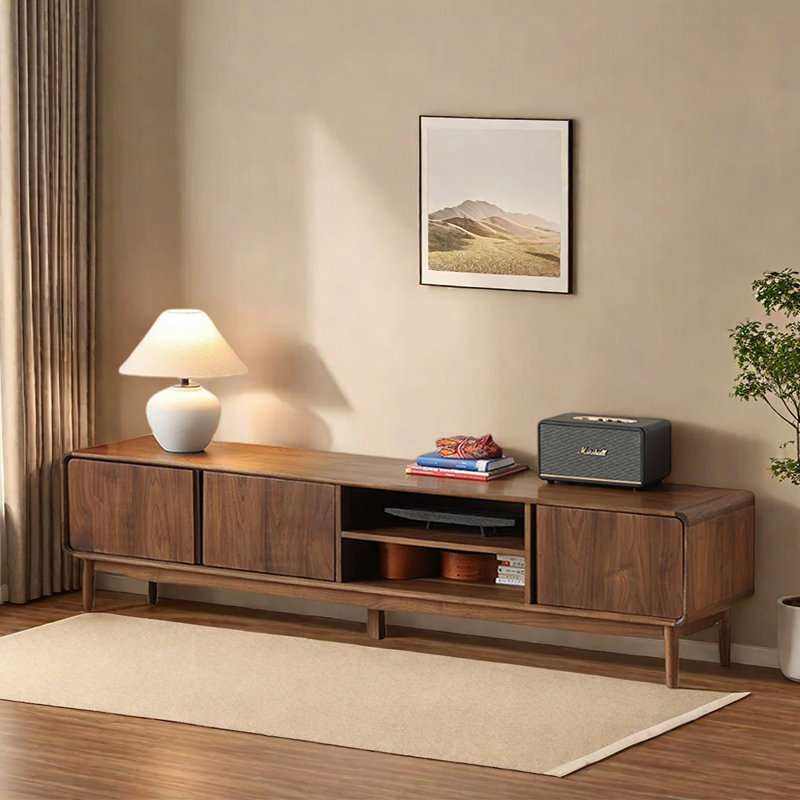Meuble télé simple et moderne en noyer, H 21,65 po x L 86,61 po x l 17,71 po
