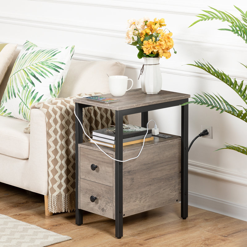 Artimon 24'' Tall 2 - Drawer End Table Set with Storage and Charging Station, Grey