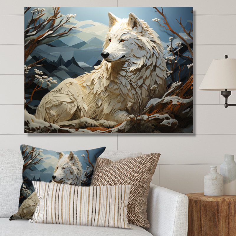 «Wolf Watch In Winter Patchwork II», reproduction d'art sur toile, H 34 po x l 44 po x P 1,5 po, Toile tendue