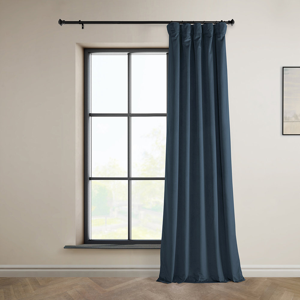 Matra Plush Velvet Room Darkening Curtain Panel, 50" W x 108" L, London Blue