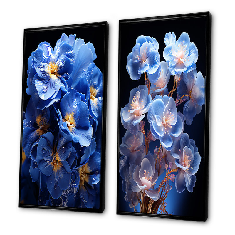 Ensemble de 2 décorations murales Midnight Indigo Pansy Wonders - Pansies, H 40 po x l 41 po, Cadre flottant noir