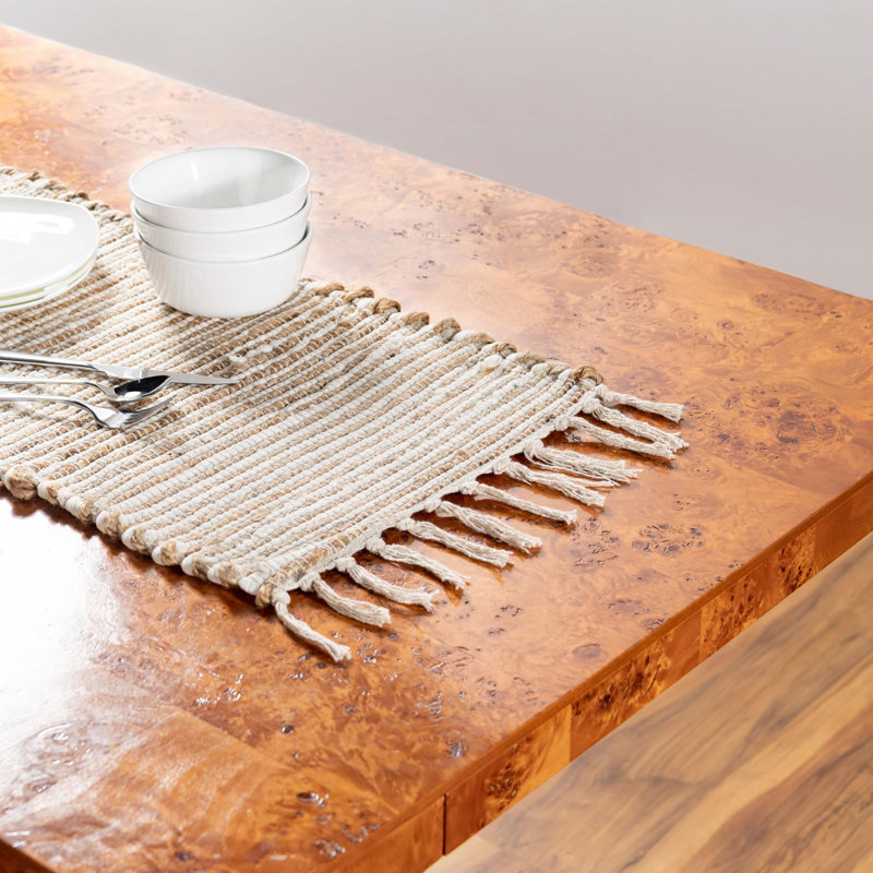Tapis carré beige en jute tissé à la main Kassandra, Chemin de table 1 pi 2 po x 8 pi