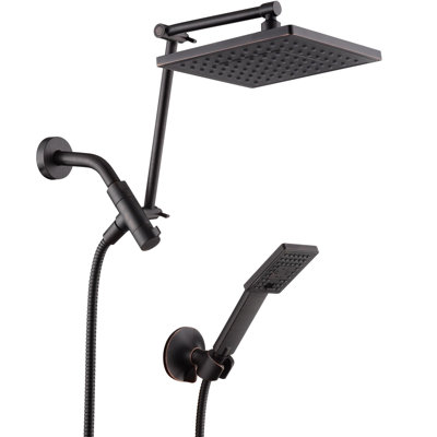 High-Pressure Dual Shower Head System With Extendable Arms - 8" Adjustable Square Rainfall & Handheld Shower Combo