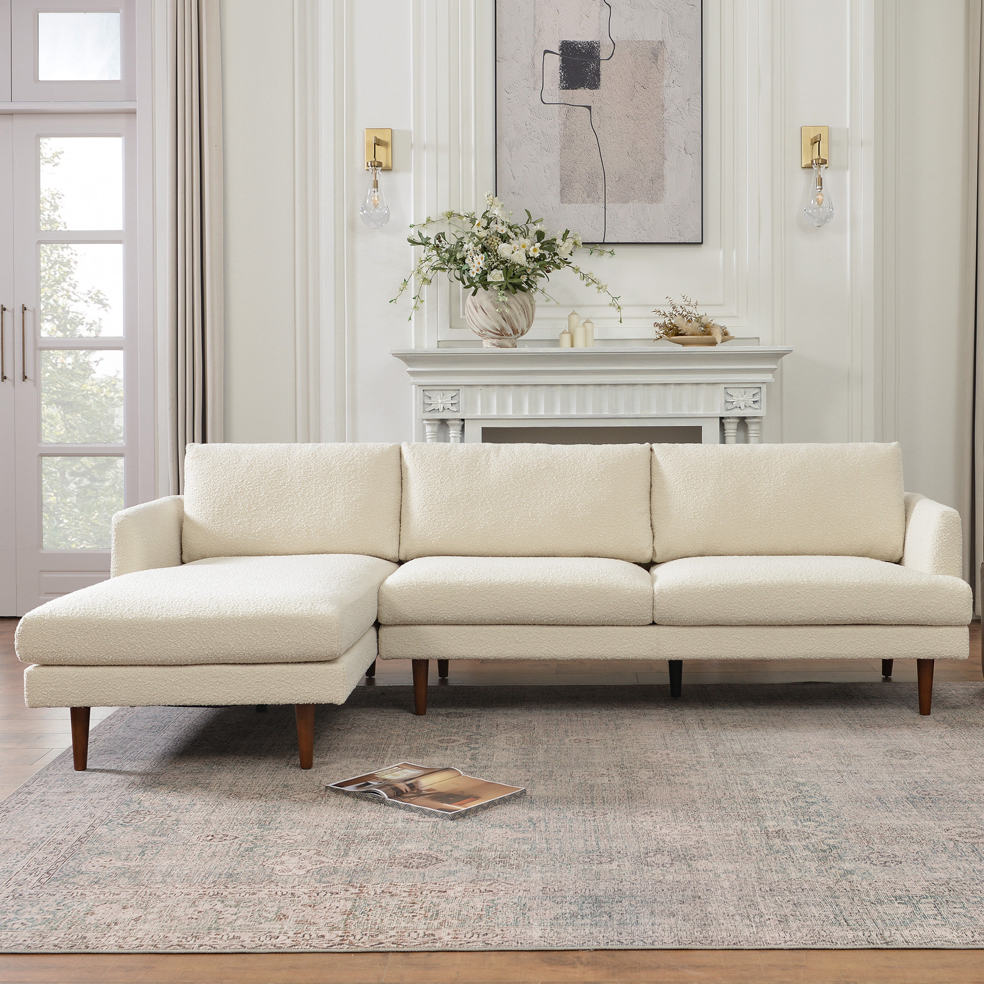 Miller 2 - Piece Upholstered Chaise Sectional, Left Hand Facing, Cream Polyester Blend