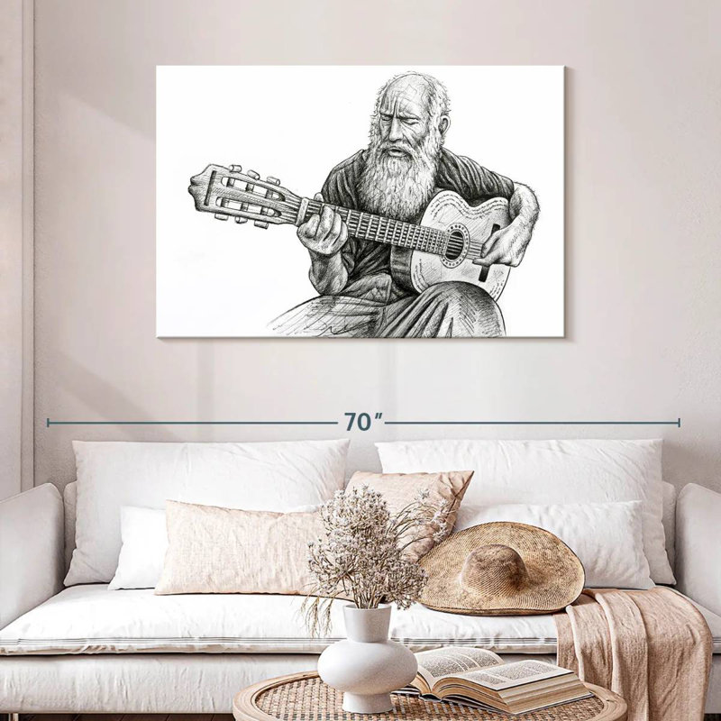 Abarca Old Man Playing, 30" H x 45" W