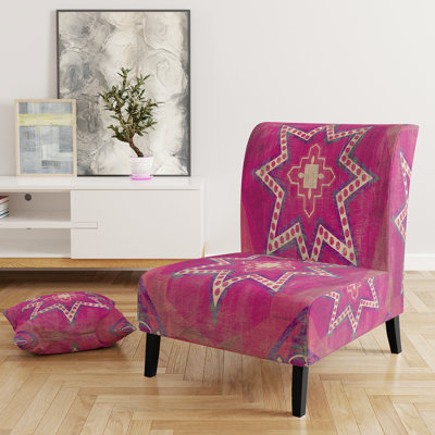 Moroccan Orange Tiles Collage I - Velvet Bohemian Chic Upholstered Slipper Chair